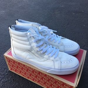 Vans Sk8 Hi Reissue Zip All White Leather sz 13